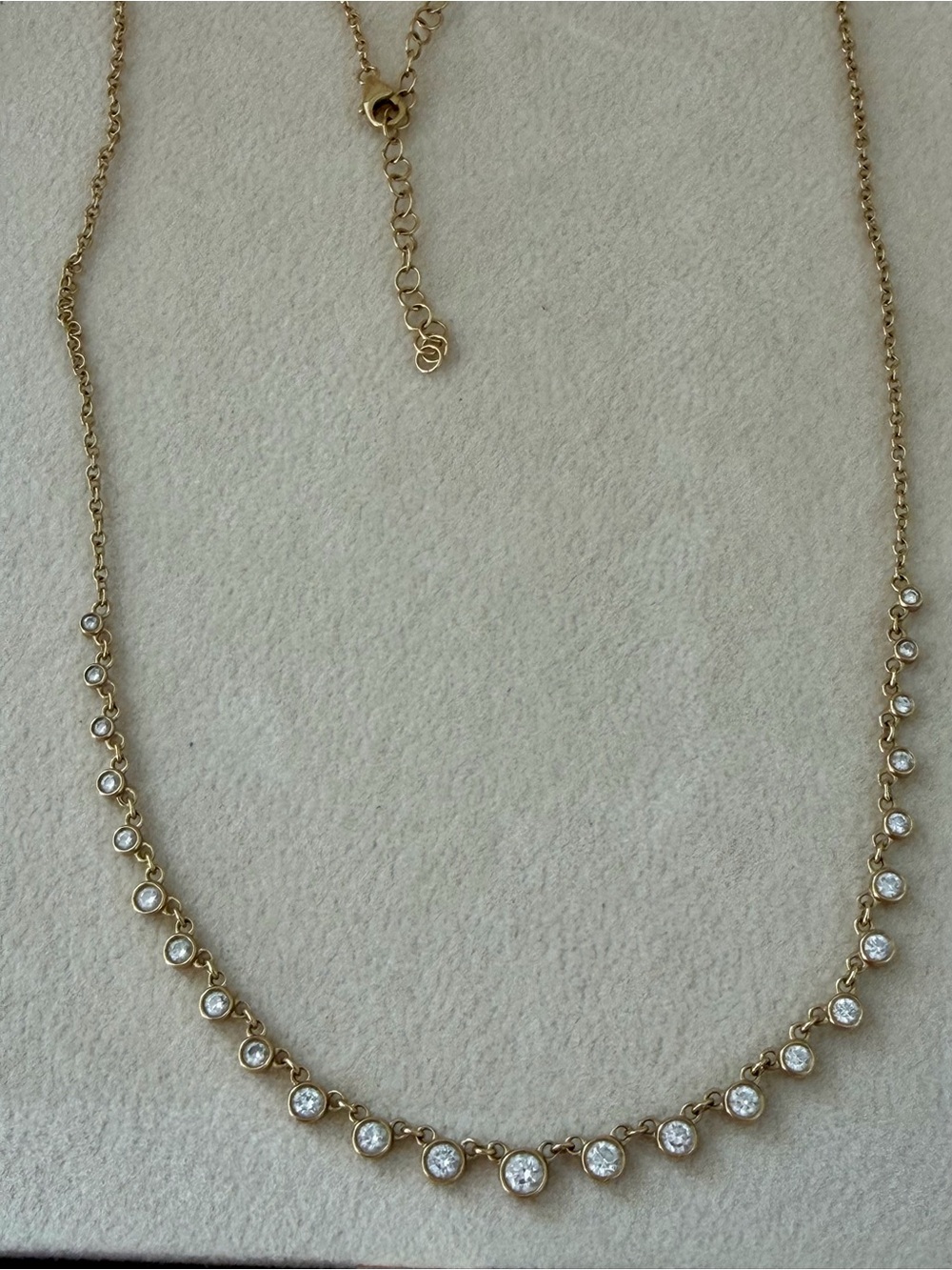 Genuine Diamond station necklace with bezel set natural diamonds and 14K gold. - Picture 4 of 9
